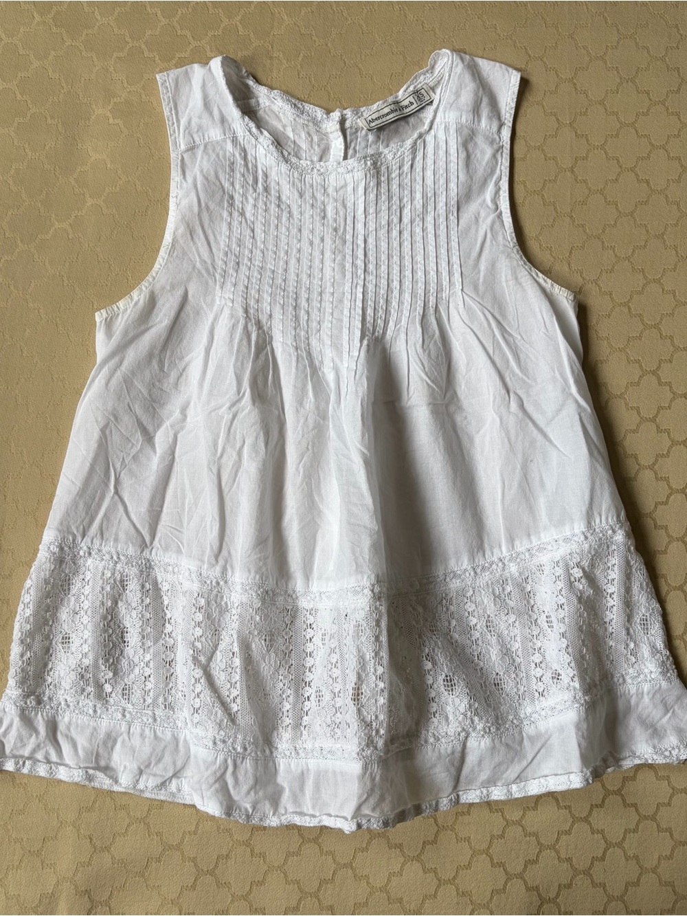 Abercrombie & Fitch 100% Cotton White Sleeveless Tank Shirt Lace Size XS